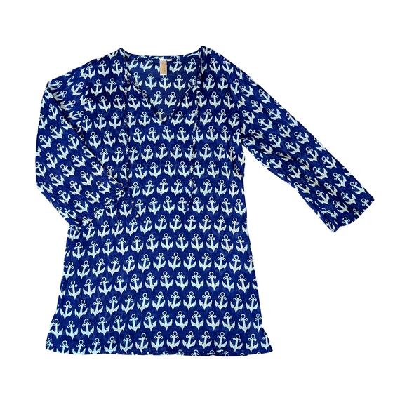 Flora by Rockflowerpaper Swim Coverup Womens Small Navy Nautical Coastal Beach - Picture 1 of 13
